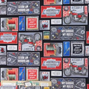 Quilting Patchwork Sewing Fabric My Garage My Rules 50x55cm FQ