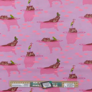 Quilting Patchwork Fabric Tula Pink Everglow Pink Hippo 50x55cm FQ