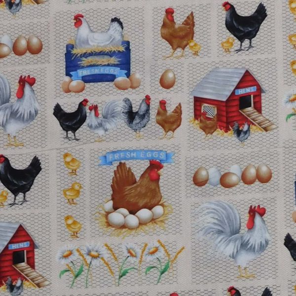 Quilting Patchwork Sewing Fabric Chicken Patch Pasture 50x55cm FQ