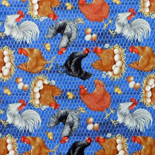 Quilting Patchwork Sewing Fabric Blue Tossed Chickens 50x55cm FQ