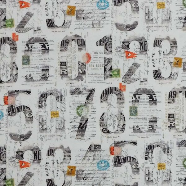 Quilting Patchwork Sewing Fabric Junk Journal Numbers 50x55cm FQ
