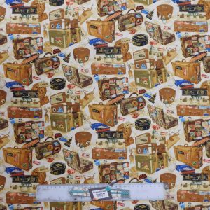 Quilting Patchwork Sewing Fabric Vintage Luggage 50x55cm FQ