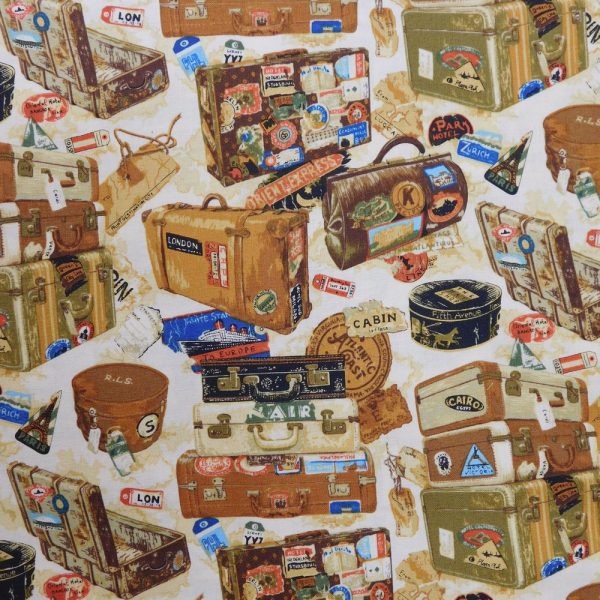 Quilting Patchwork Sewing Fabric Vintage Luggage 50x55cm FQ