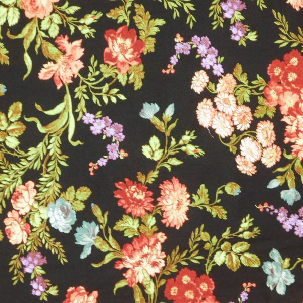Quilting Patchwork Fabric Sewing Black Floral Wide Backing 270x50cm