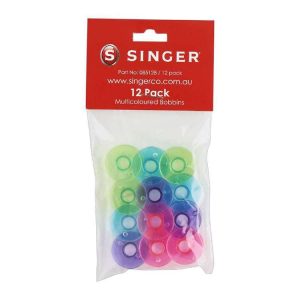 Singer Sewing Machine Pack of 12 Branded Coloured Plastic Bobbins