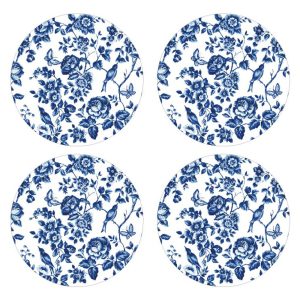 Country Kitchen French Rose Toile Cinnamon Glass Drink Coasters Set 4