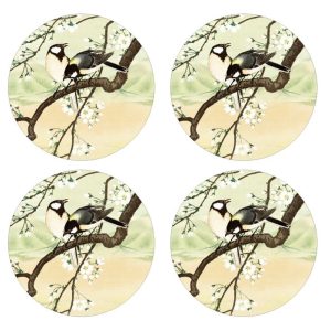 Country Kitchen Japanese Landscape Cinnamon Glass Drink Coasters Set 4