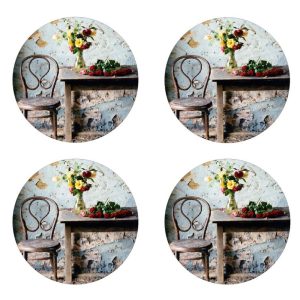 Country Kitchen Blue Room Cinnamon Glass Drink Coasters Set 4