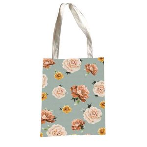 French Country Fabric Tote Shopping Bag Blue Floral