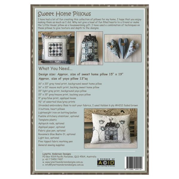 Lynette Anderson Designs Sewing Sweet Home Pillows Pattern