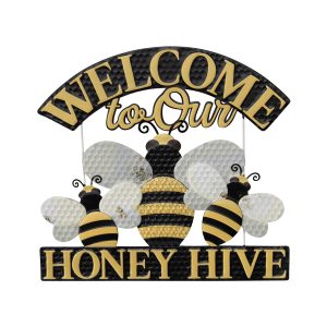 French Country Metal Welcome to Our Honey Hive Bee Wall Art