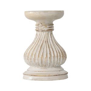 French Country Wooden Candle Stick Holder 15cm High Whitewash