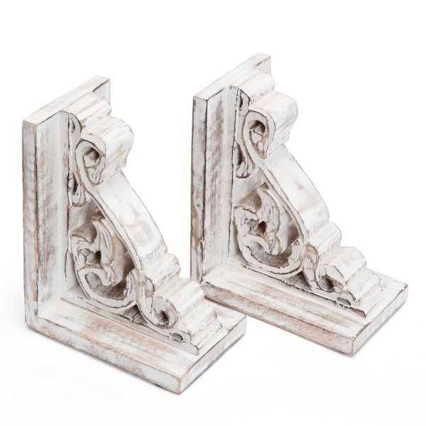 French Country Wooden French Provincial Scrolls Book Ends Whitewash