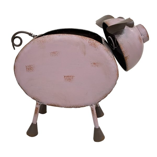 French Country Vintage Look Painted Metal Pig Plant Holder