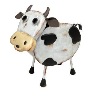 French Country Vintage Look Painted Metal Cow Plant Holder