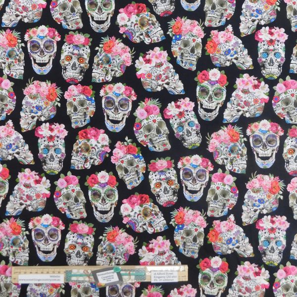 Quilting Patchwork Sewing Fabric Floral Candy Skulls 50x55cm FQ