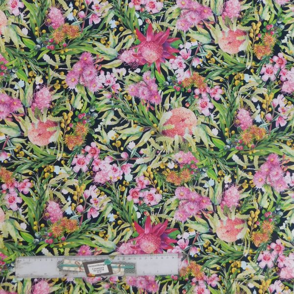 Quilting Patchwork Sewing Fabric Native Florals Dark 50x55cm FQ