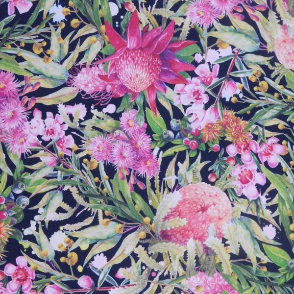 Quilting Patchwork Sewing Fabric Native Florals Dark 50x55cm FQ