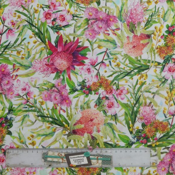 Quilting Patchwork Sewing Fabric Native Florals Light 50x55cm FQ