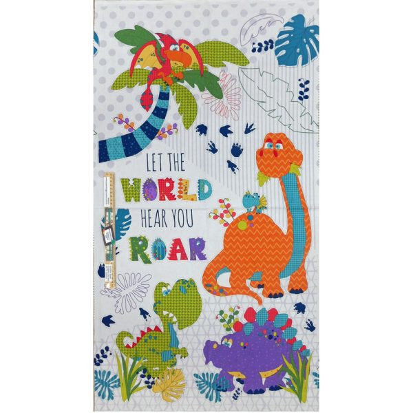Patchwork Quilting Sewing Fabric Born to Roar Dinosaur Panel 61x110cm
