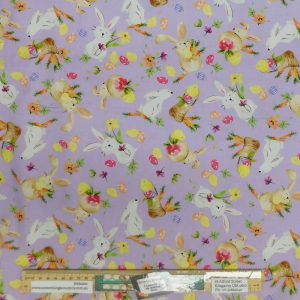 Quilting Patchwork Sewing Fabric Hoppy Easter Purple 50x55cm FQ