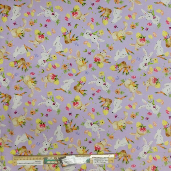 Quilting Patchwork Sewing Fabric Hoppy Easter Purple 50x55cm FQ