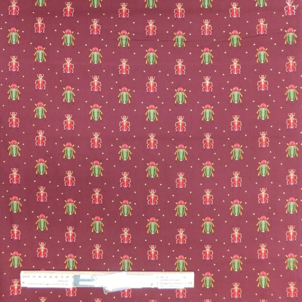 Quilting Patchwork Sewing Fabric Maroon Beetles 50x55cm FQ