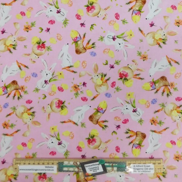 Quilting Patchwork Sewing Fabric Hoppy Easter Pink 50x55cm FQ