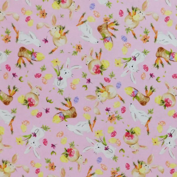 Quilting Patchwork Sewing Fabric Hoppy Easter Pink 50x55cm FQ