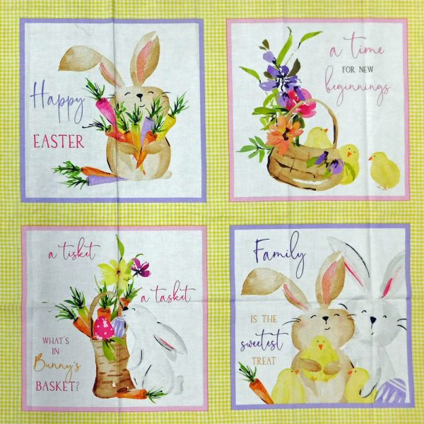 Patchwork Quilting Sewing Fabric Hoppy Easter Bunny Panel 76x110cm