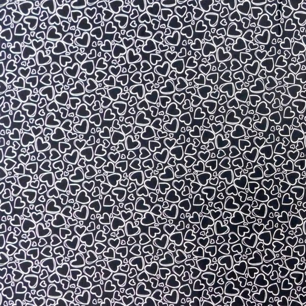 Quilting Patchwork Sewing Fabric Black Hearts 50x55cm FQ