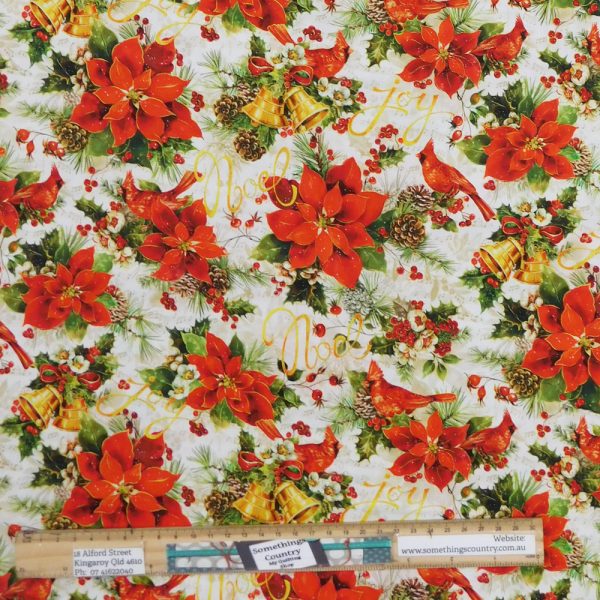 Quilting Patchwork Sewing Fabric Poinsettias Xmas 50x55cm FQ
