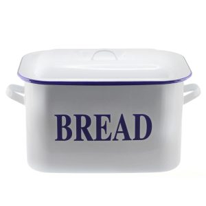 Country Vintage Style Falcon Enamel White with Blue Bread Bin