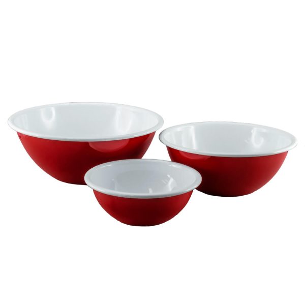 Country Vintage Style Falcon Enamel Mixing Bowls Red Set 3