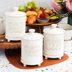 Kitchen Canisters Set of 3 Vintage French Chic Ceramic with Legs