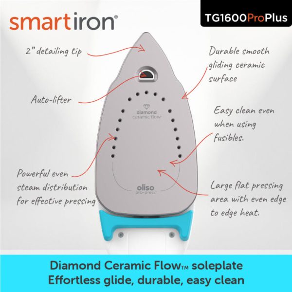 Oliso Smart Iron Blue TG1600 ProPlus Great for Quilting Sewing Ironing