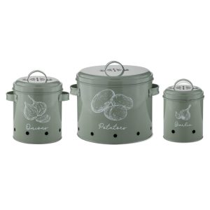 Ladelle Enamel Eco Veggie Vaults Sage Green Buckets Set of 3