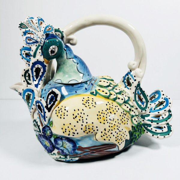 Collectable Novelty Kitchen Blue Sky Blue Peacock China Tea Pot