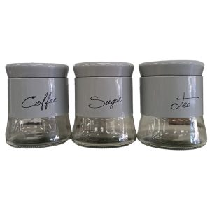 Kitchen Canisters Set of 3 Retro Glass Grey with Lids