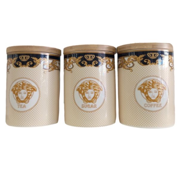 Kitchen Canisters Set of 3 Medusa Luxe with Wooden Lids