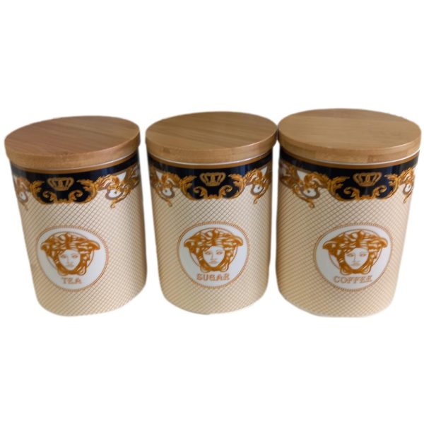 Kitchen Canisters Set of 3 Medusa Luxe with Wooden Lids