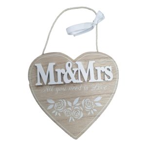 Country Wall Art Mr & Mrs Heart Wedding Wooden Hanging Sign