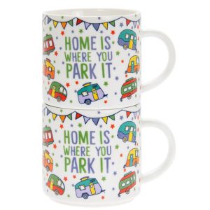 Kitchen Tea Coffee Mugs Caravan Home is Where You Park It Set of 2 Cups