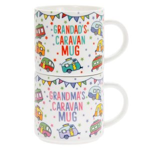 Kitchen Tea Coffee Mugs Grandma and Grandpas Caravan Set of 2 Cups