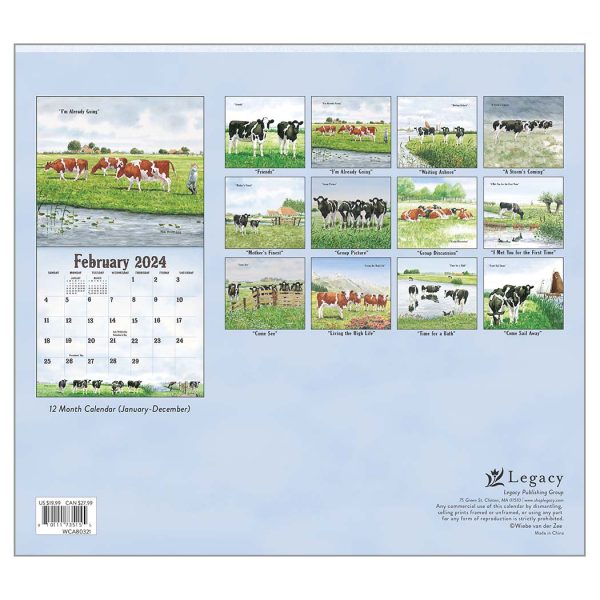 Legacy 2024 Calendar Cows in the Meadow Calender Fits Wall Frame