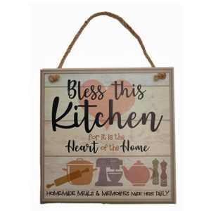Retro Country Wall Art Bless this Kitchen Wooden Hanging Sign
