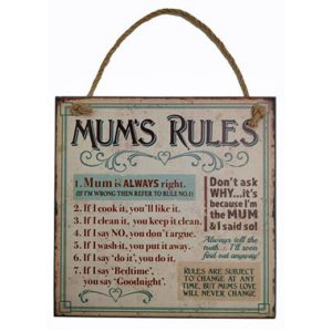 Retro Country Wall Art Mum's Rules Wooden Hanging Sign