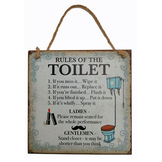Retro Country Wall Art Rules of the Toilet Wooden Hanging Sign