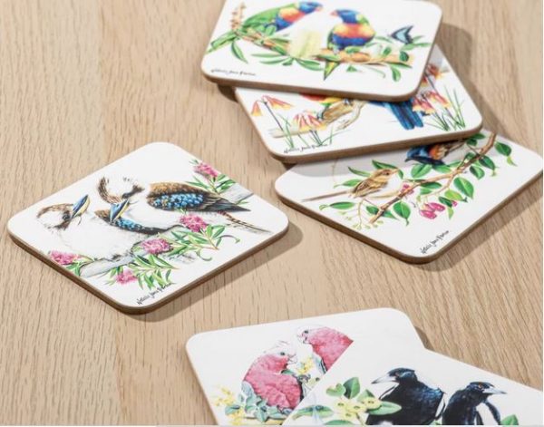 Ashdene Kitchen Cork Backed Placemats & Coasters Australian Birds Set 6