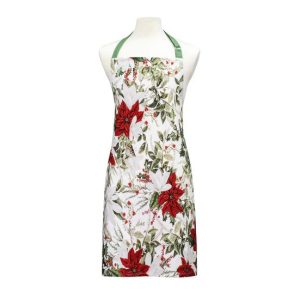 Ladelle Kitchen Cooking Poinsettia Apron Adult One Size Christmas